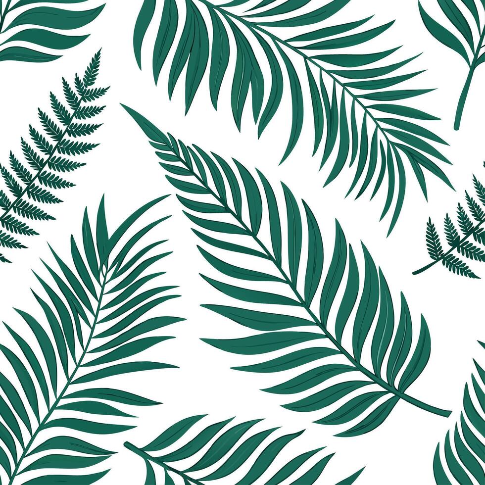 Natural fern and palm fronds seamless tile pattern with tropical vibes for an exotic spring feel concept as Tropical fern and palm fronds in rich green tones create a seamless tile Dynamic vector