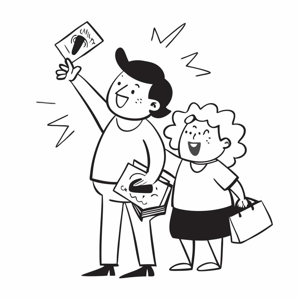 Mother and son enjoying summer sale shopping concept as High resolution image of a mother and son enjoying summer sale shopping with a glossy backdrop highlighting the bonding and Dynamic Set 2 vector
