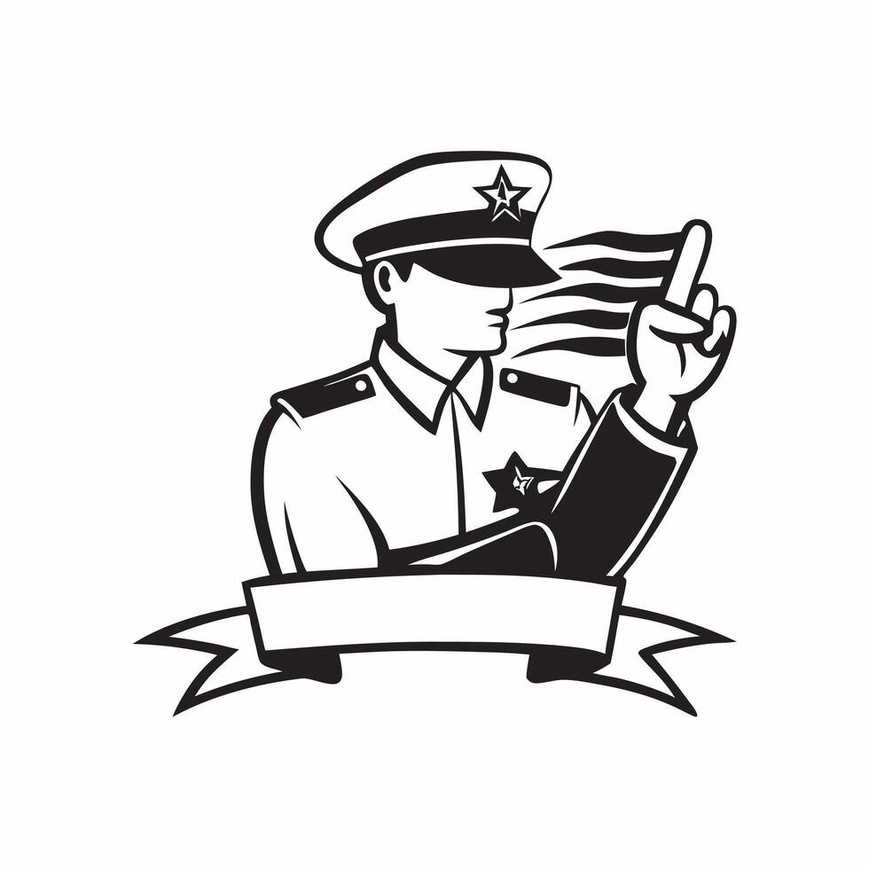 Military officer double exposure with flag concept as A military officers profile merged with a flag representing military responsibility and patriotism Perfect for military and d Dynamic vector