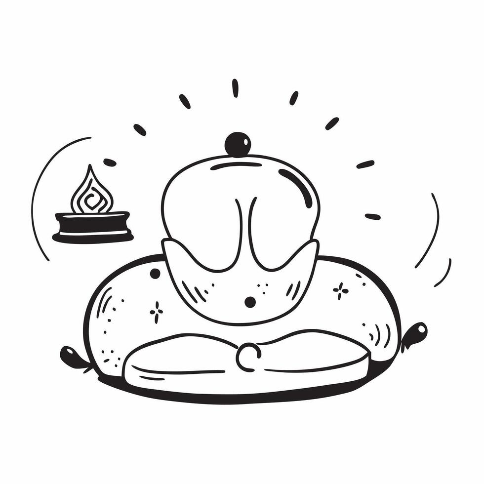 Meditation cushion and Buddha silhouette illustration with space for text and graphics concept as An illustrative meditation cushion and Buddha silhouette design featuring ample sp Dynamic vector