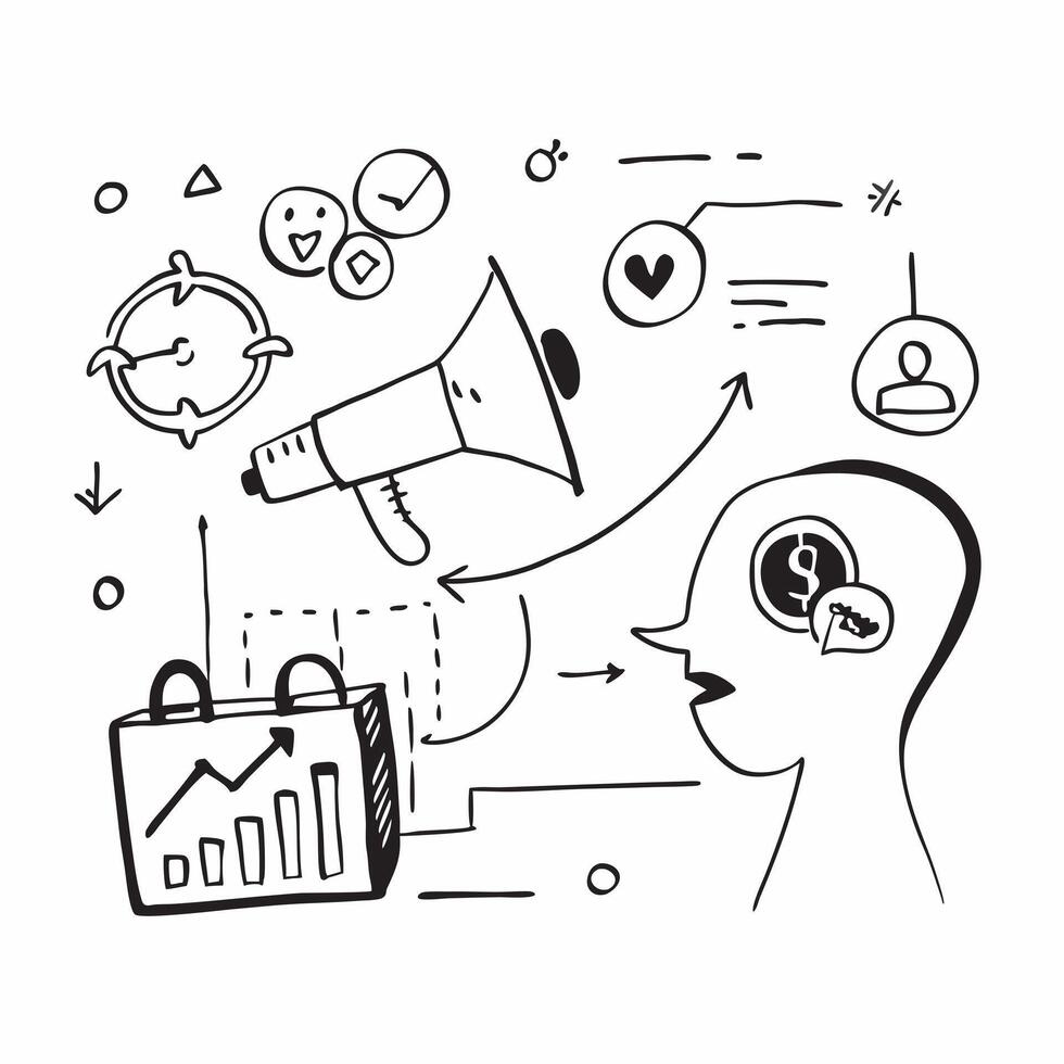 Marketing coach with campaign icons concept as A marketing coachs profile blended with campaign icons representing management coaching and successful marketing strategies Ideal fo Dynamic vector