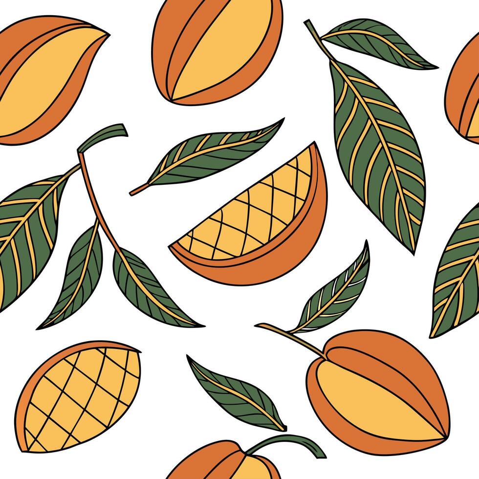 Lush mango seamless tile pattern with rich orange and yellow hues for a tropical summer touch concept as Mangoes with rich orange and yellow hues create a seamless tile pattern wit Dynamic vector