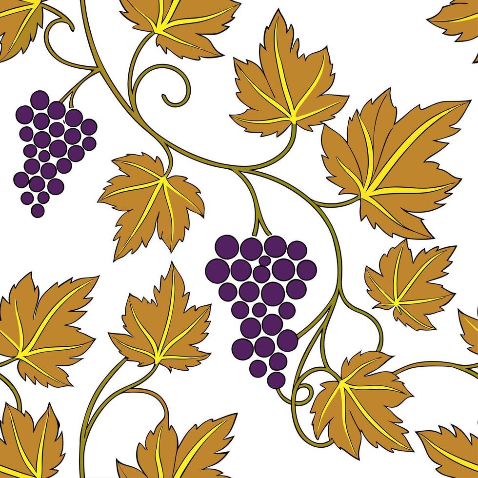 Lush grapevine seamless tile pattern with clusters of grapes and autumn leaves concept as Clusters of grapes and autumn leaves create a lush grapevine seamless tile pattern perfect Dynamic vector