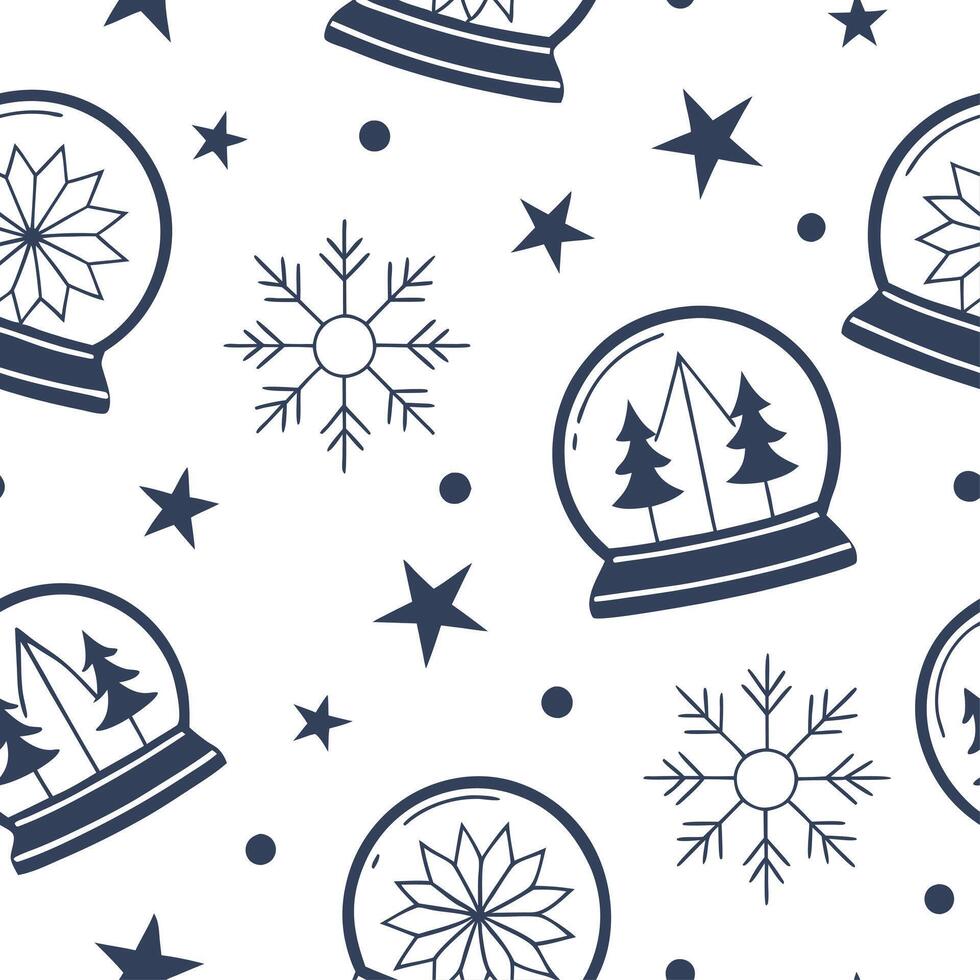 Magical snow globe and snowflake seamless tile pattern with sparkling winter elements concept as Magical snow globes and sparkling snowflakes create a seamless tile pattern with en Dynamic vector