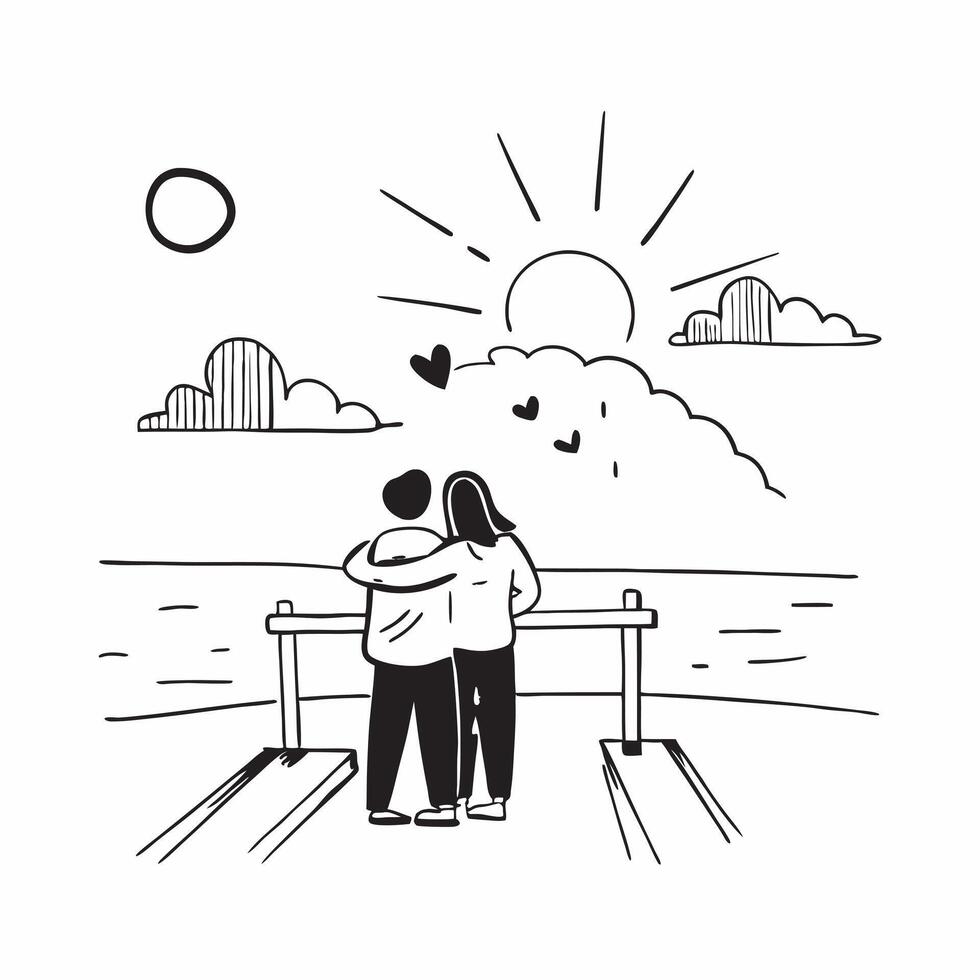 Lovers reuniting at a sunset pier concept as Lovers reuniting blended with a sunset pier symbolizing the romance and joy of reuniting at a beautiful location Ideal for romantic an Dynamic vector