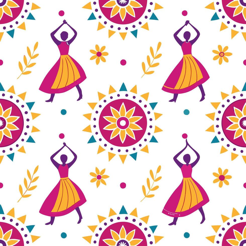 Local festivals and traditional dances seamless tile pattern with vibrant colors and dynamic shapes concept as Vibrant colors and dynamic shapes highlight local festivals and tradi Dynamic vector
