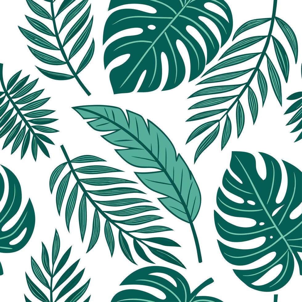 Lively summer leaves seamless pattern with wild jungle leaves and exotic accents for bold decor concept as Wild jungle leaves and exotic accents arranged in a seamless pattern to b Dynamic vector
