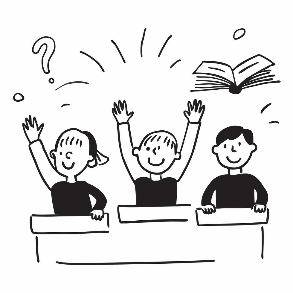 Kids in classroom raising hands concept as High resolution image of kids in a classroom raising their hands with a glossy backdrop highlighting their eagerness to learn and partici Dynamic vector