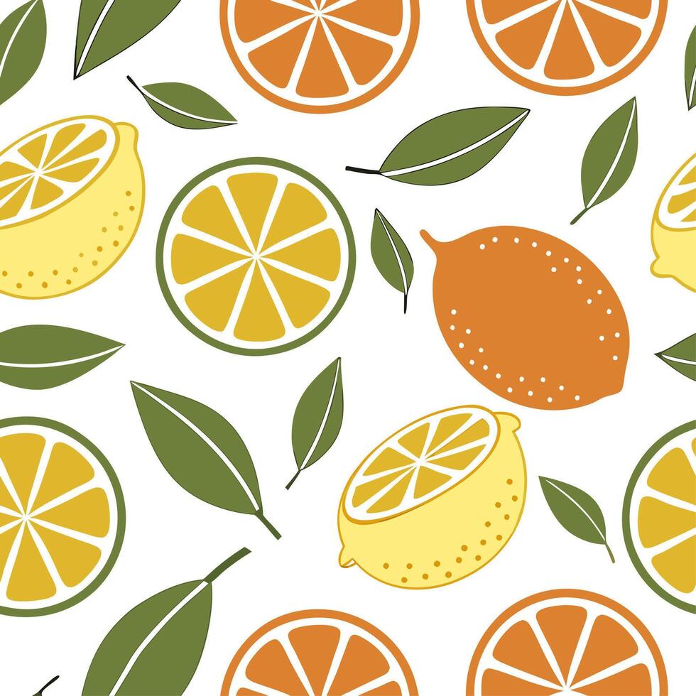 Juicy citrus fruits seamless tile pattern with bright oranges lemons and limes for a zesty summer vibe concept as Oranges lemons and limes create a zesty and vibrant seamless tile Dynamic vector