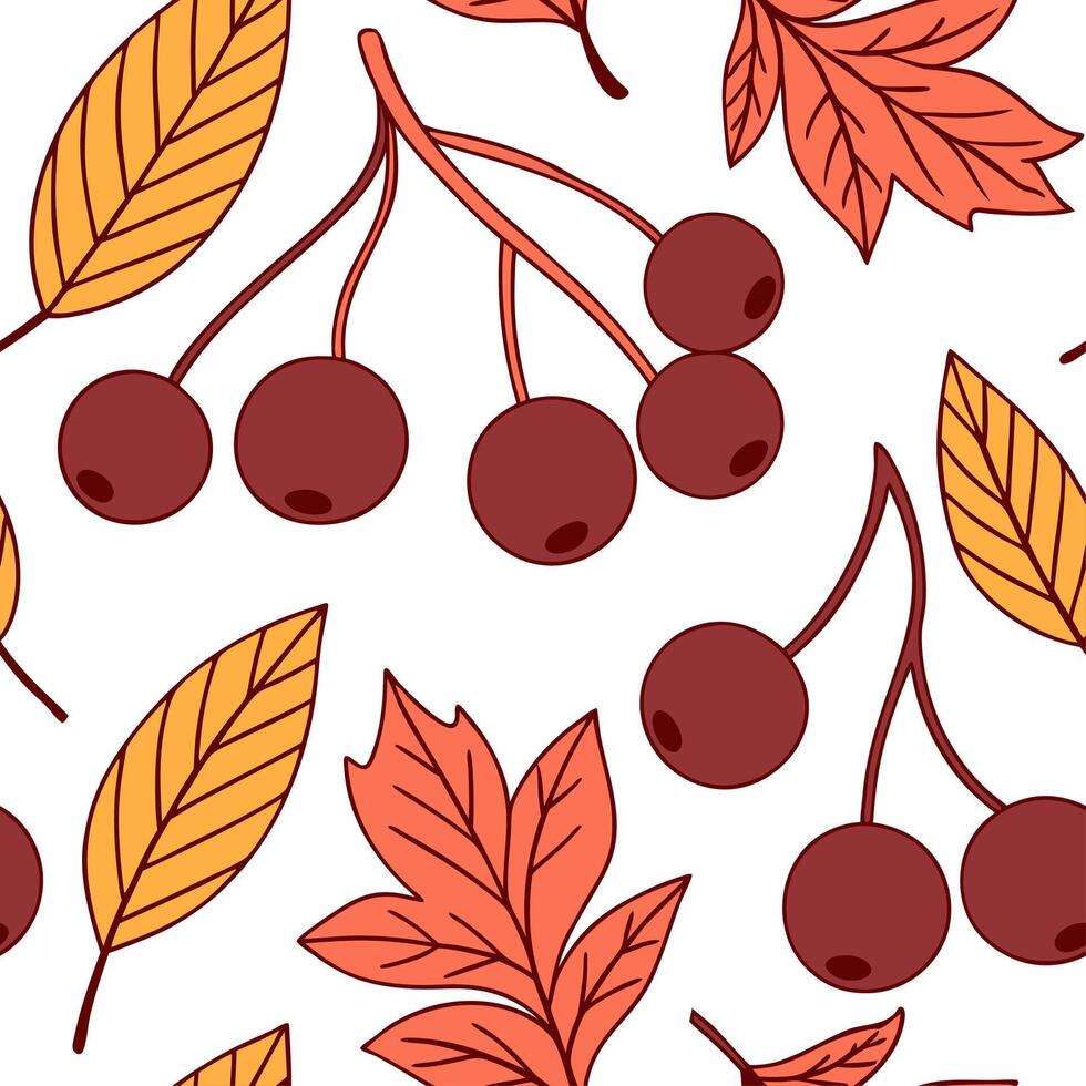 Juicy cranberry seamless tile pattern with deep red berries and autumn leaves concept as Deep red cranberries and autumn leaves form a juicy cranberry seamless tile pattern perfect Dynamic vector