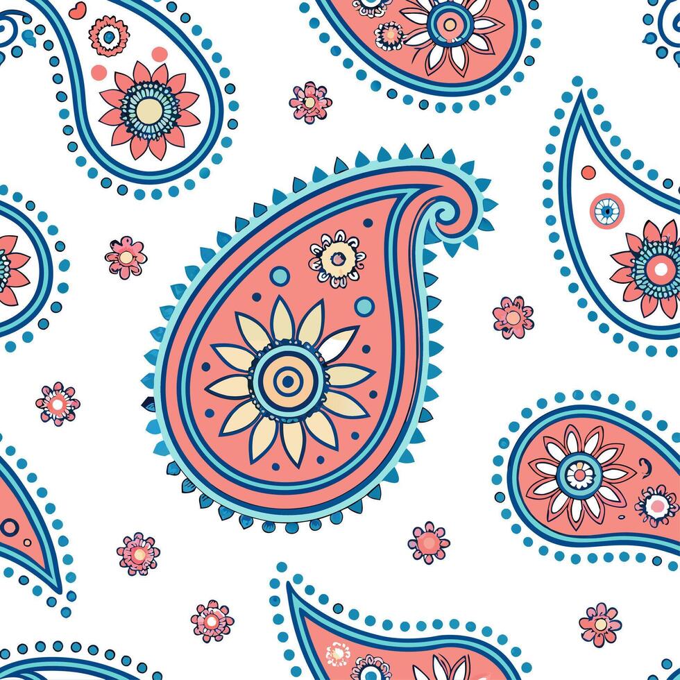 Indian paisley motifs and mandala designs seamless tile pattern with vibrant colors concept as Vibrant colors highlight Indian paisley motifs and mandala designs in seamless tile p Dynamic vector
