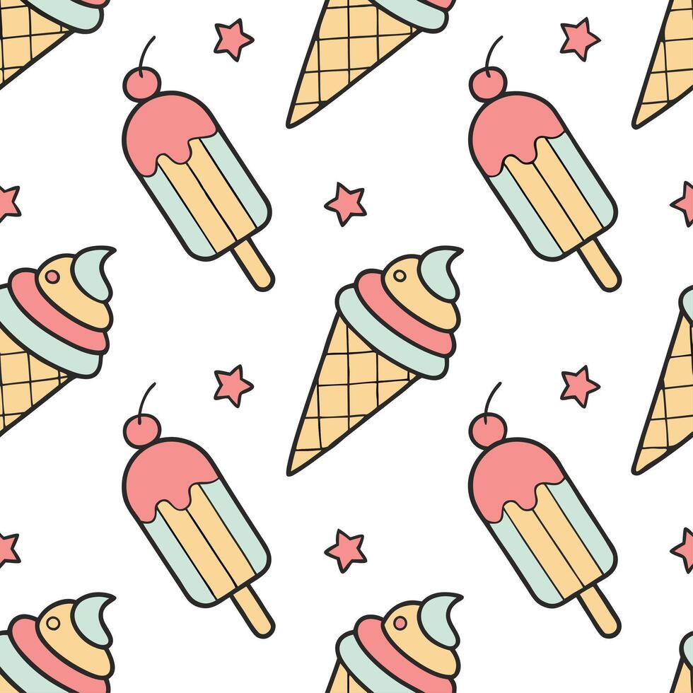 Hot summer seamless pattern with ice cream cones and popsicles for a sweet playful vibe concept as Ice cream cones and popsicles arranged in a seamless pattern for a playful and sw Dynamic vector