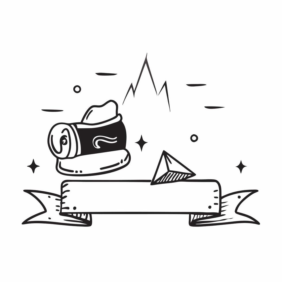 Hiking boots and tent symbol with copy space for website banners concept as A sleek hiking boots and tent symbol with generous copy space suitable for creating eye catching website Dynamic vector