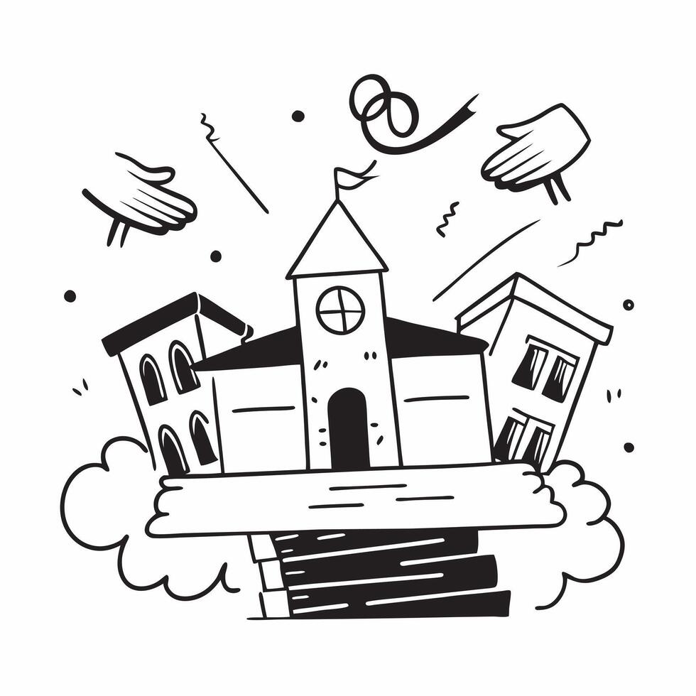 High school reunion with a school building concept as A high school reunion blended with a school building symbolizing the nostalgia and joy of reuniting with old classmates Ideal Dynamic vector