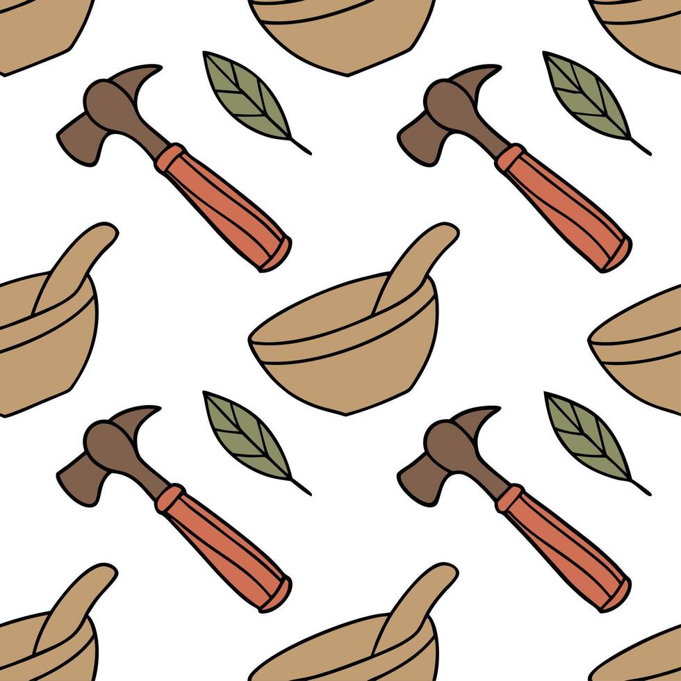 Heritage crafts and traditional tools seamless tile pattern with rustic tones concept as Rustic tones emphasize heritage crafts and traditional tools in seamless tile pattern in P Dynamic vector