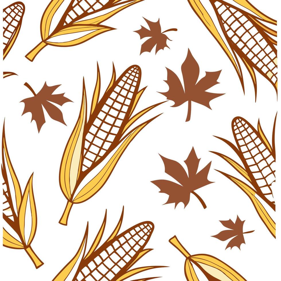 Harvest inspired corn stalks and leaves seamless tile pattern with warm earthy tones concept as Corn stalks and autumn leaves in warm earthy tones create a harvest inspired seamles Dynamic vector