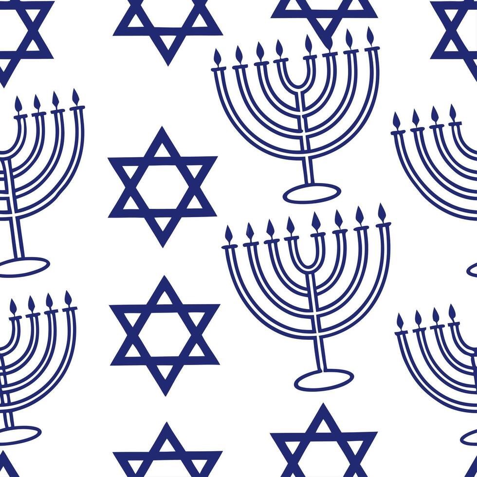 Hanukkah menorahs seamless tile pattern with blue and white colors for Jewish holiday decor concept as Blue and white menorahs arranged seamlessly to create elegant Hanukkah home d Dynamic vector