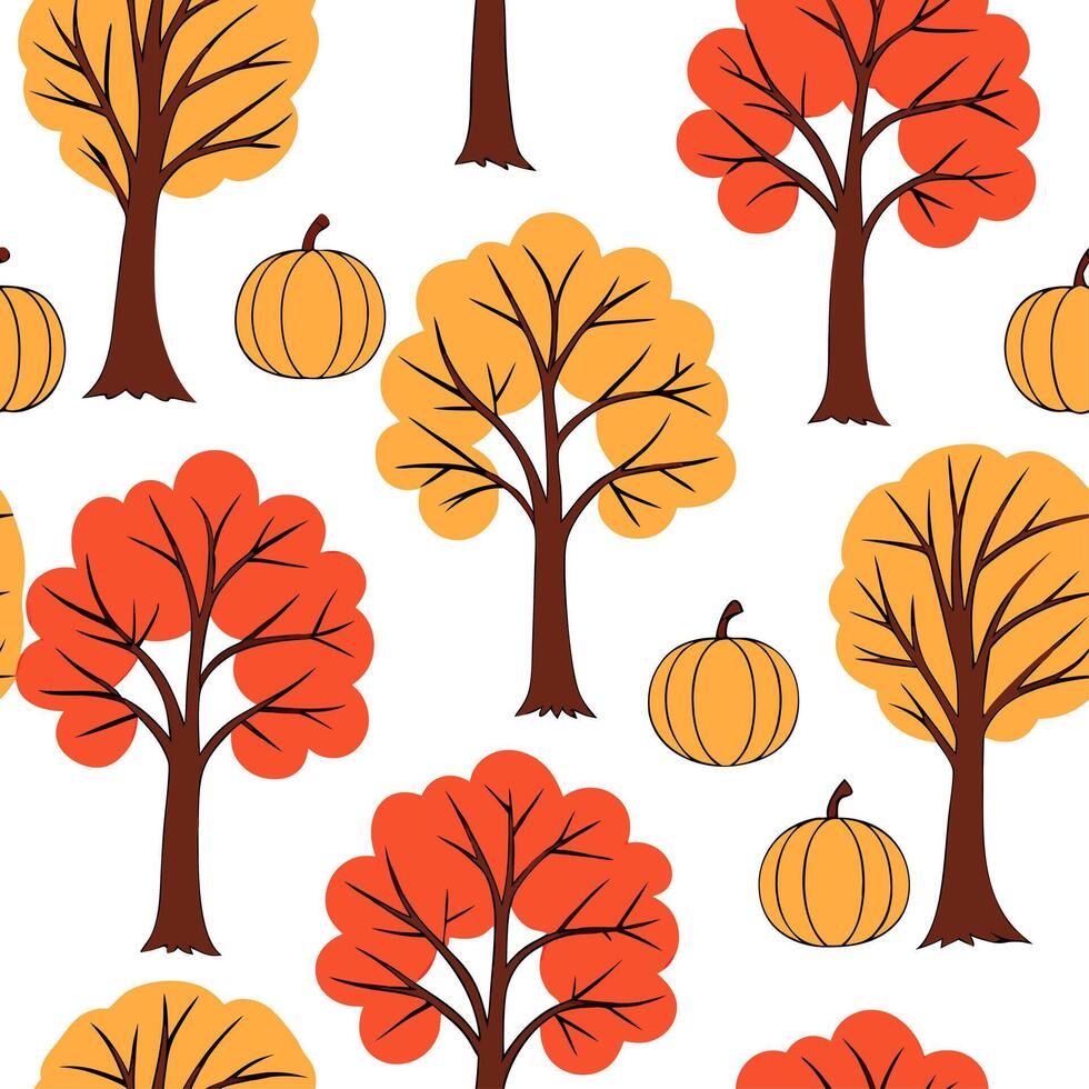 Harvest autumn trees seamless tile pattern with apple orchards and pumpkin vines for festive fall decor concept as Apple orchards and pumpkin vines arranged seamlessly with autumn Dynamic vector