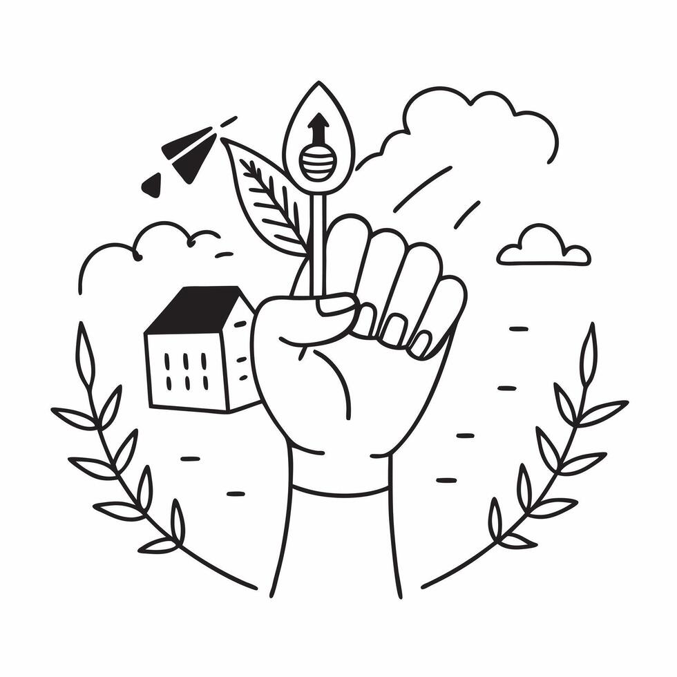 Hand holding a cut leaf with a school in the background concept as A hand holding a cut leaf with a school in the background representing educational initiatives and corporate soci Dynamic vector