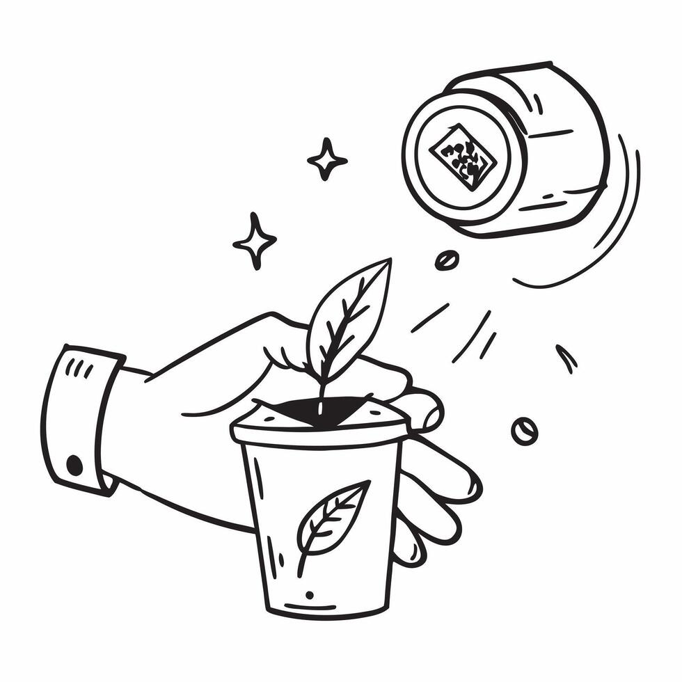 Hand holding a cut leaf with a recycling bin concept as A hand holding a cut leaf with a recycling bin in the background emphasizing waste management and corporate social responsib Dynamic vector