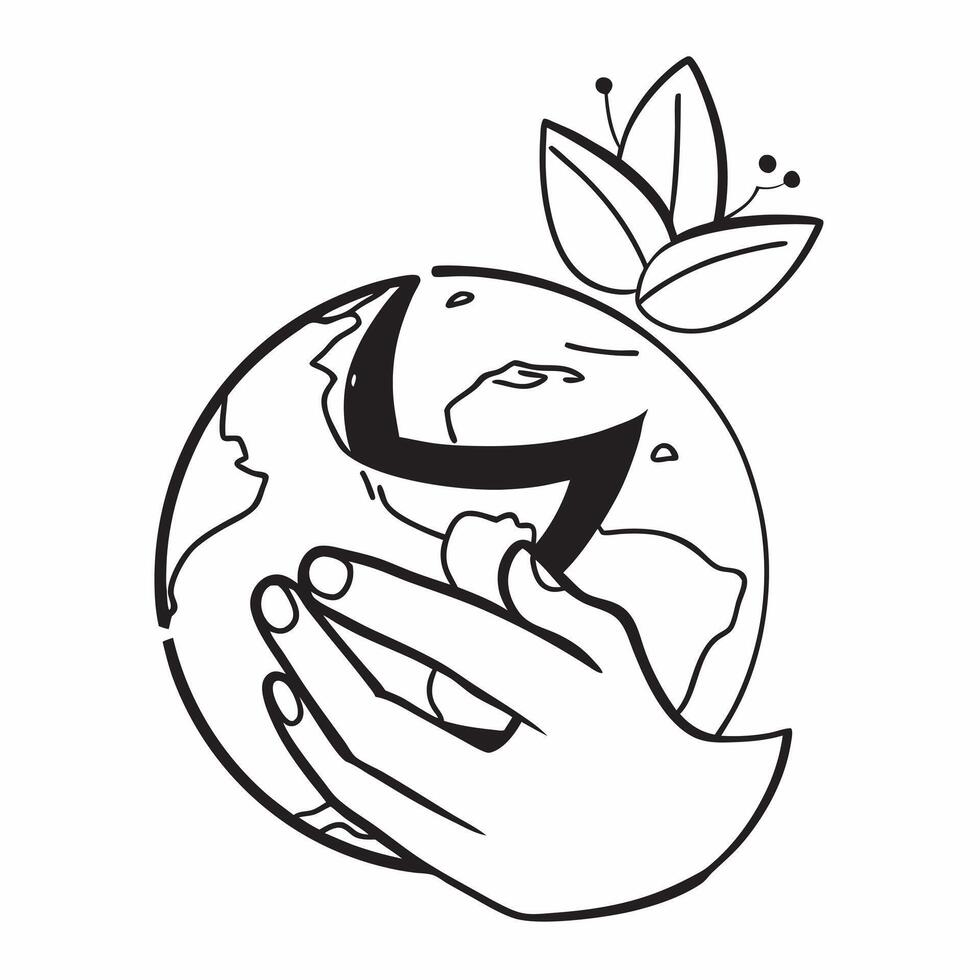 Hand holding a cut leaf over a globe concept as A hand holding a cut leaf over a globe representing global environmental responsibility and the impact of corporate social responsib Dynamic vector