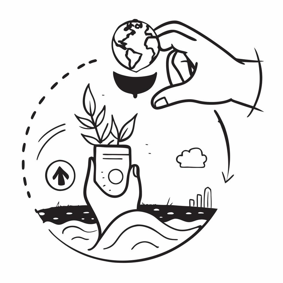 Hand holding a cut leaf near a clean river concept as A hand holding a cut leaf near a clean river symbolizing water conservation and corporate social responsibility in protecting Dynamic vector