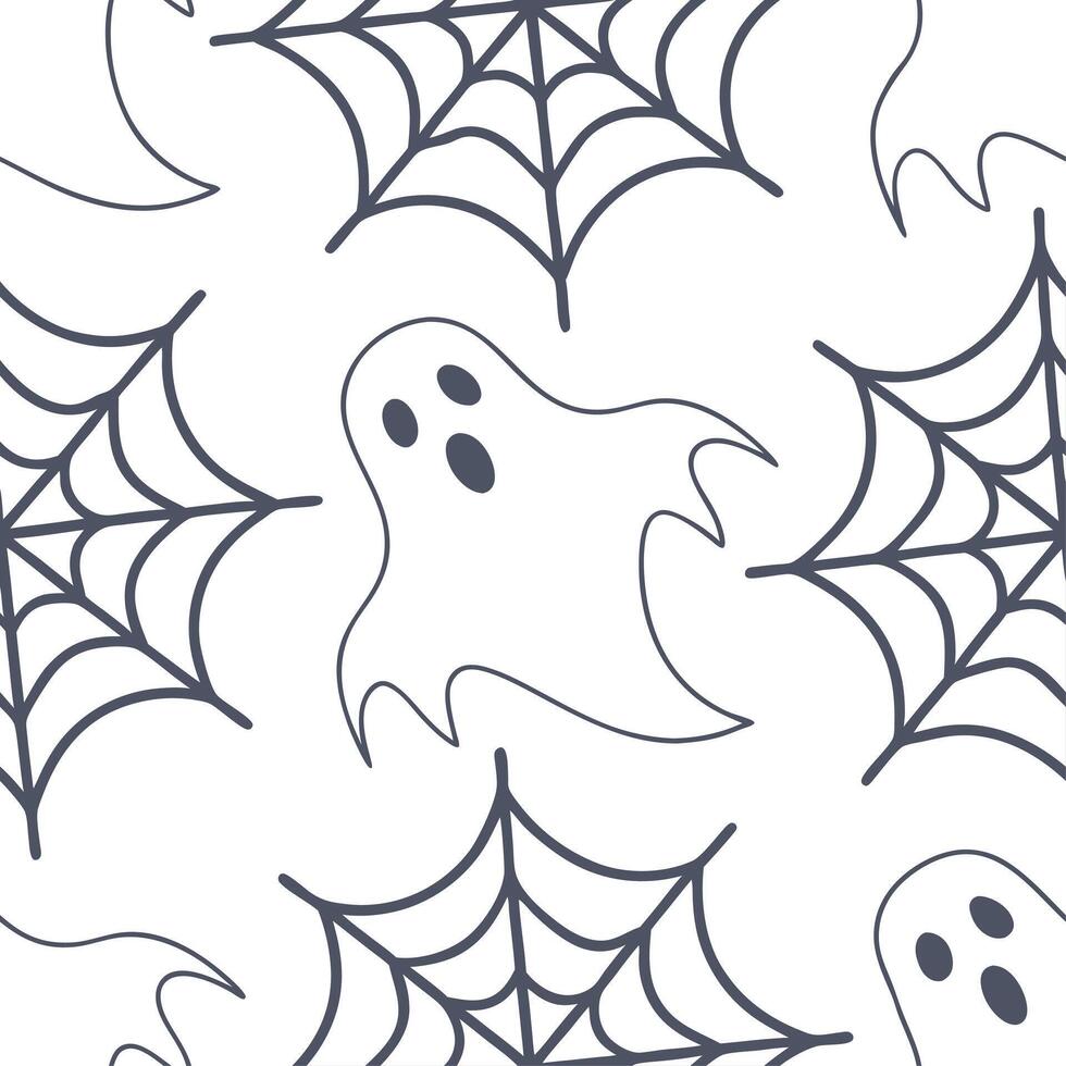 Ghosts and cobwebs seamless tile pattern with translucent figures and spooky webs for haunted home decor concept as Translucent ghost figures and spooky cobwebs arranged seamlessly Dynamic vector