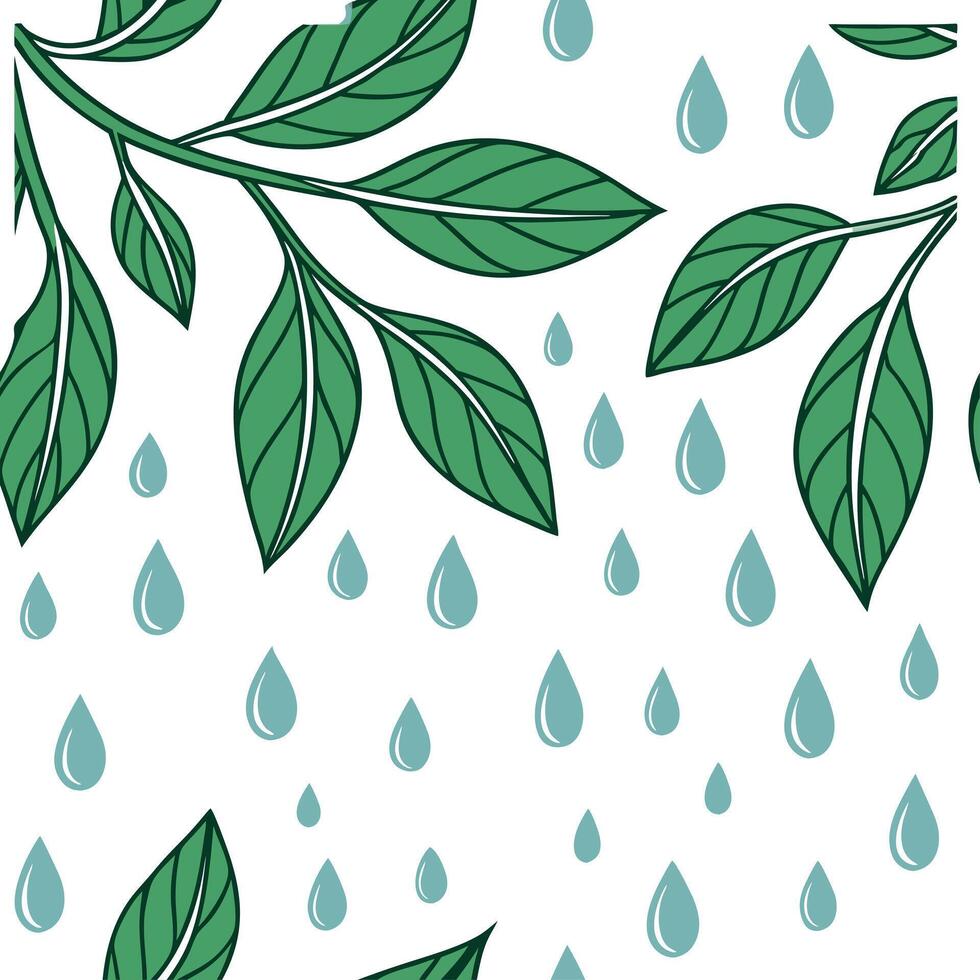Gentle spring rain seamless tile pattern with soft raindrops on fresh green leaves symbolizing growth concept as Soft raindrops on fresh green leaves create a rejuvenating seamless Dynamic vector