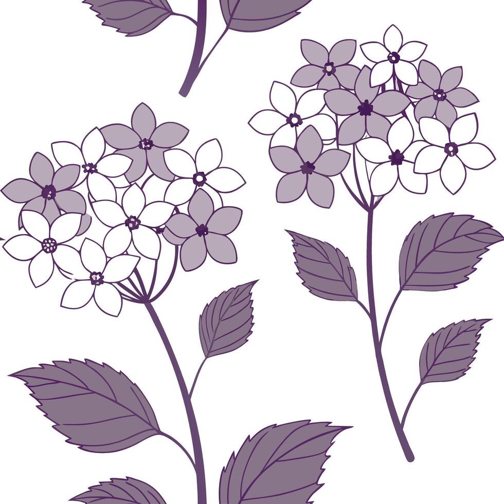 Garden inspired seamless tile pattern with hydrangea flowers soft purple tones and subtle floral charm concept as Hydrangea flowers with soft purple hues and gentle petals create a Dynamic vector