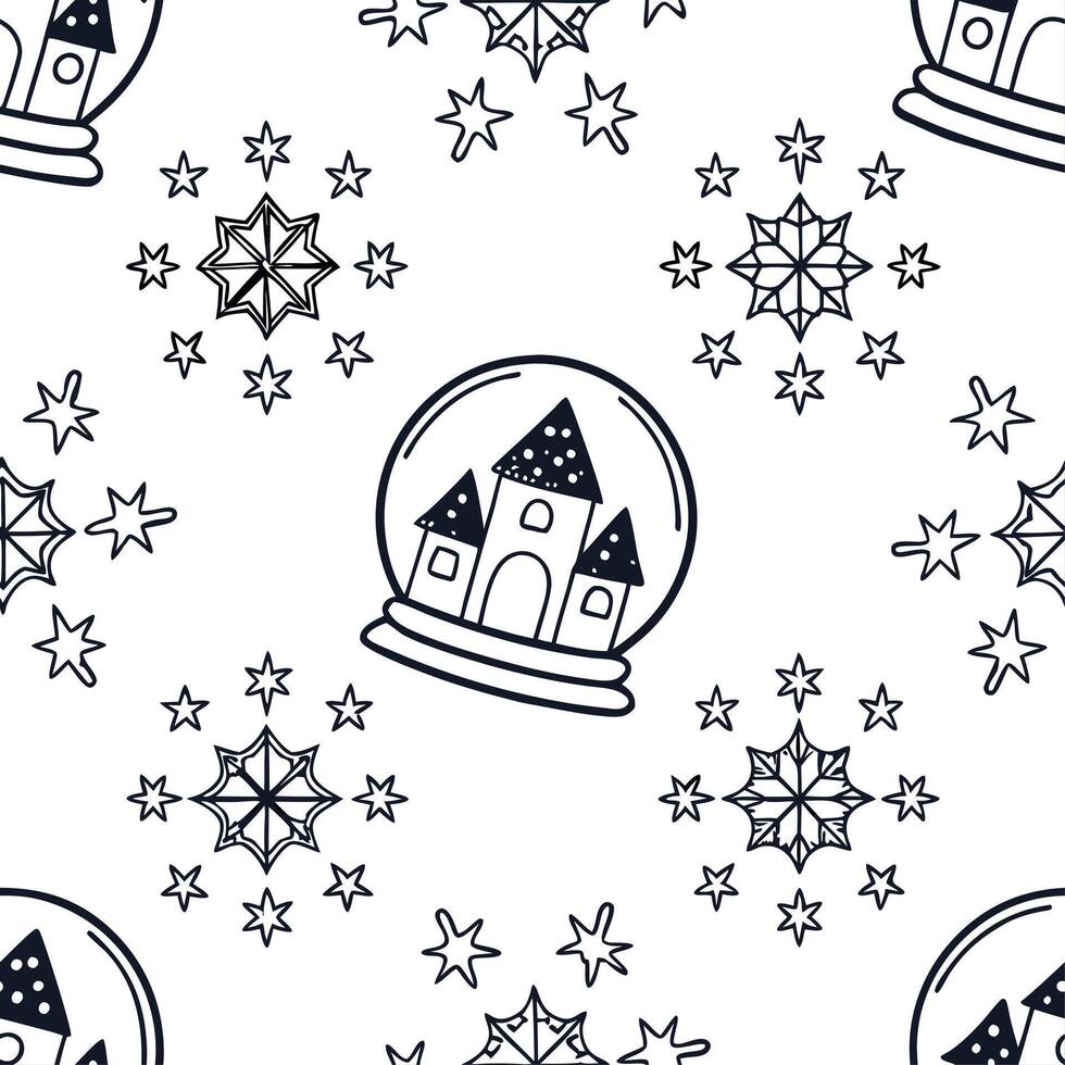 Frosty snowflake and snow globe seamless tile pattern with magical winter elements concept as Magical snow globes paired with frosty snowflakes create a seamless tile pattern with Dynamic vector