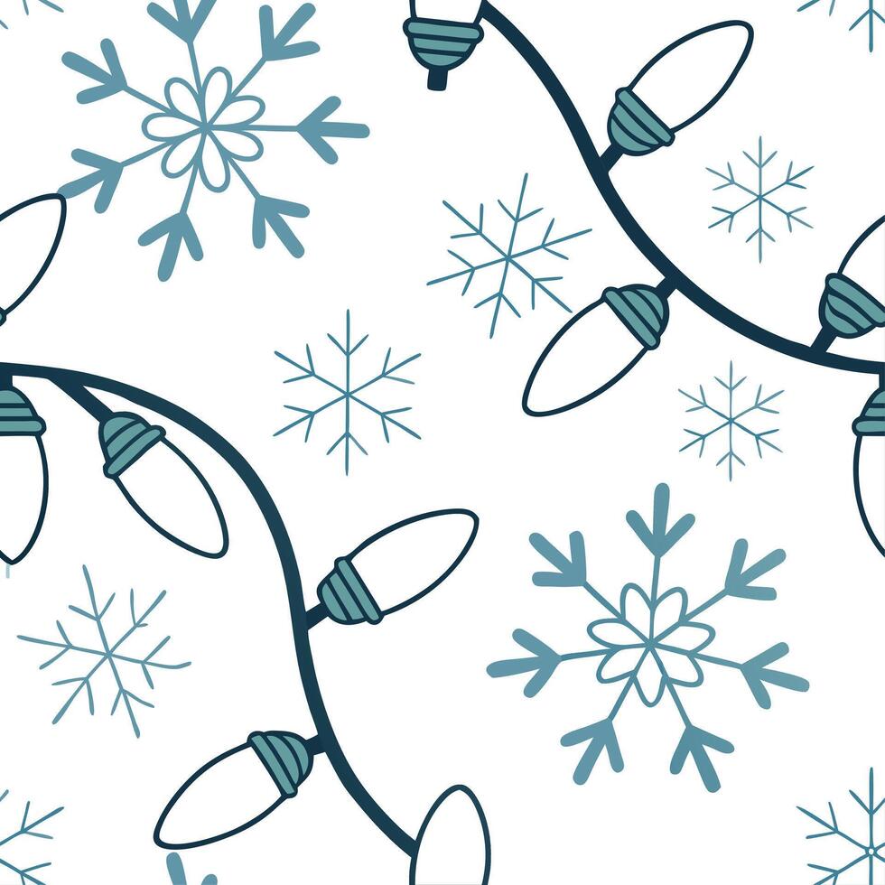 Frosty snowflake and holiday lights seamless tile pattern with sparkling winter accents concept as Sparkling holiday lights paired with frosty snowflakes create a seamless tile pat Dynamic vector