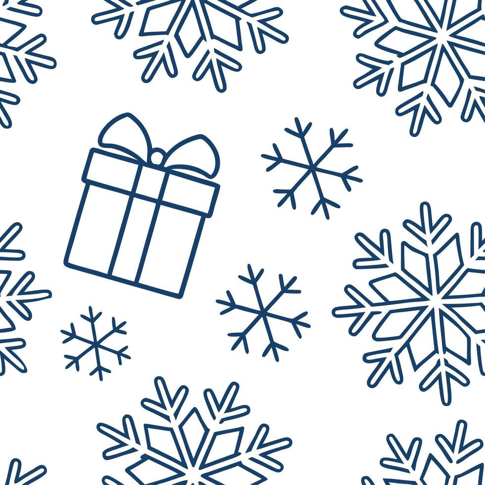 Frosty snowflake and gift box seamless tile pattern with sparkling winter accents concept as Sparkling snowflakes and gift boxes create a frosty seamless tile pattern with winter a Dynamic vector