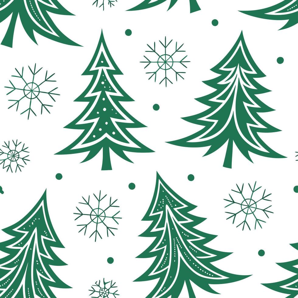 Frosty snowflake and Christmas tree seamless tile pattern with festive green and white tones concept as Festive green and white Christmas trees paired with snowflakes create a fros Dynamic vector