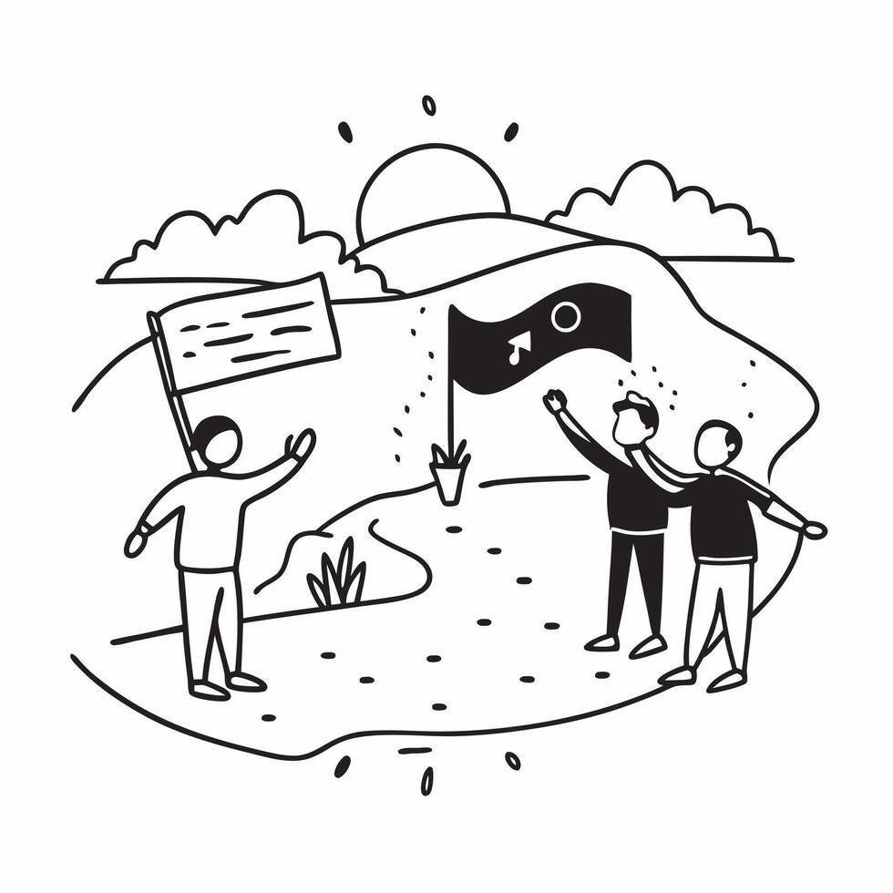 Friends reuniting at a hiking trail concept as Friends reuniting blended with a hiking trail symbolizing the adventure and joy of reuniting in nature Ideal for travel and adventur Dynamic vector