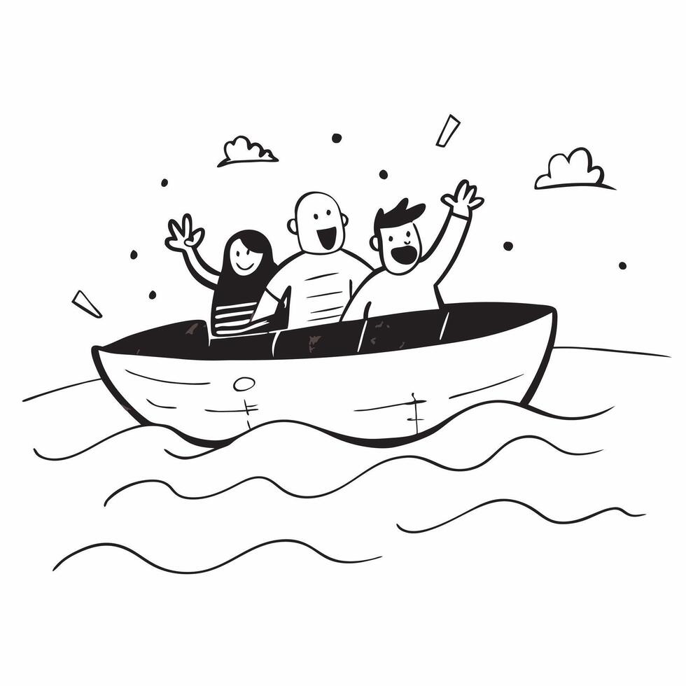 Friends having fun on a boating trip concept as A group of friends enjoys a fun filled boating trip on a beautiful lake embodying adventure and friendship Great for travel and adv Dynamic vector