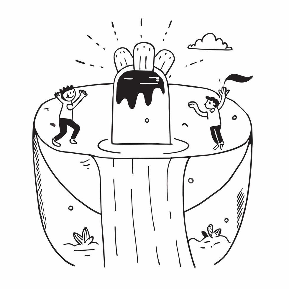 Friends enjoying a refreshing dip in a waterfall concept as High resolution image of friends enjoying a refreshing dip in a waterfall to escape the heat capturing fun excitement an Dynamic vector