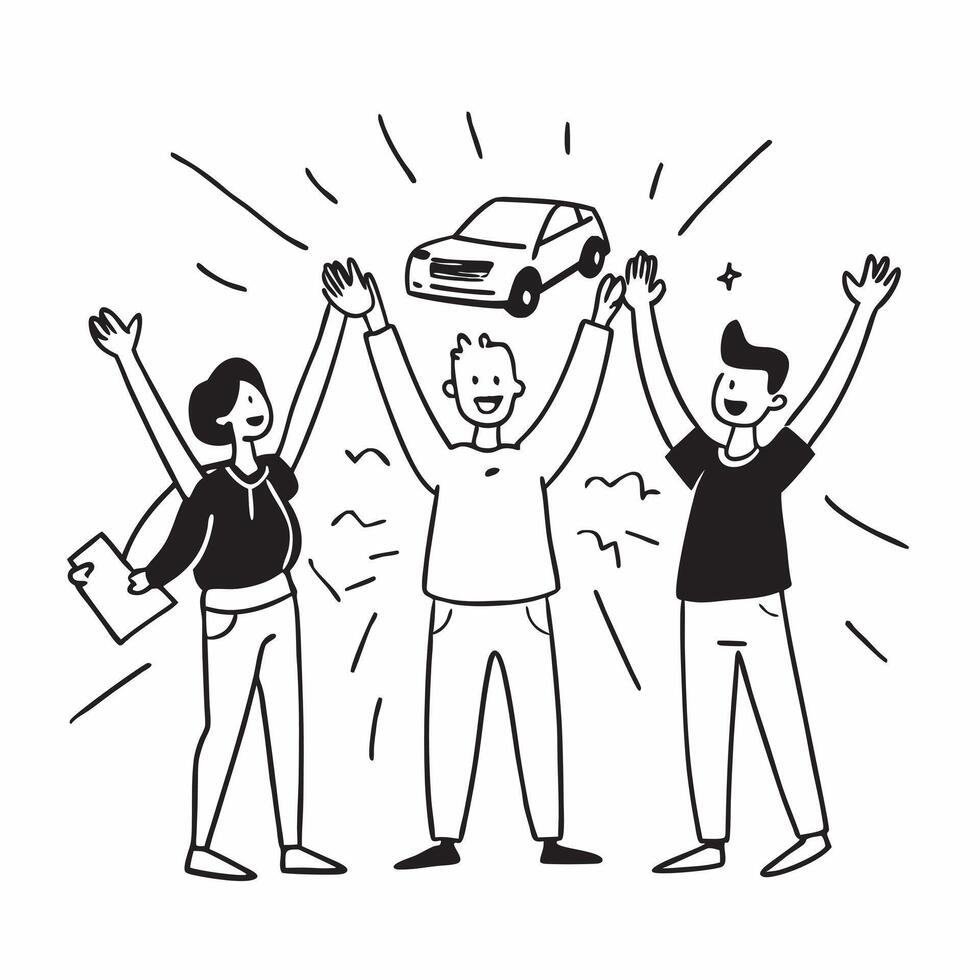 Friends celebrating first car purchase concept as High resolution image of friends celebrating their first car purchase with a glossy backdrop capturing the joy and achievement of Dynamic Set 2 vector