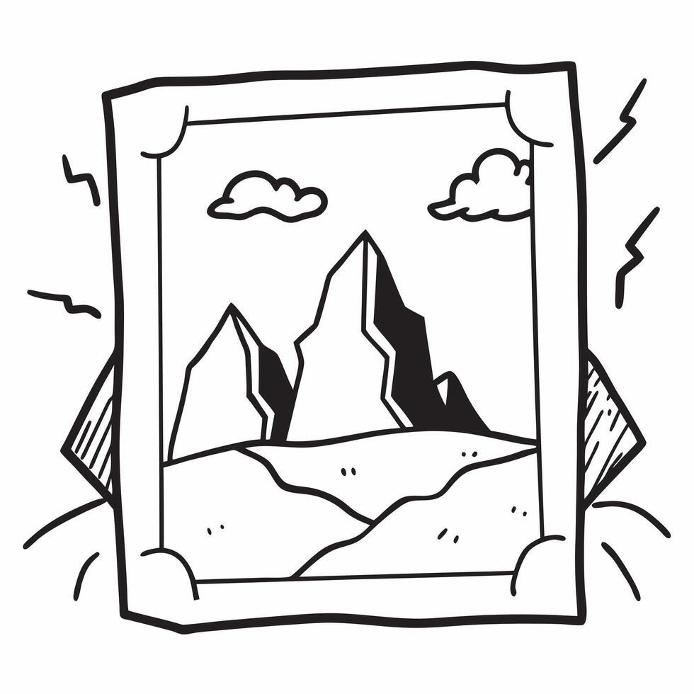Framed volcanic mountain vista concept as High resolution image of a framed volcanic mountain vista with dramatic peaks showcasing the raw and powerful beauty of volcanic mountains Dynamic vector