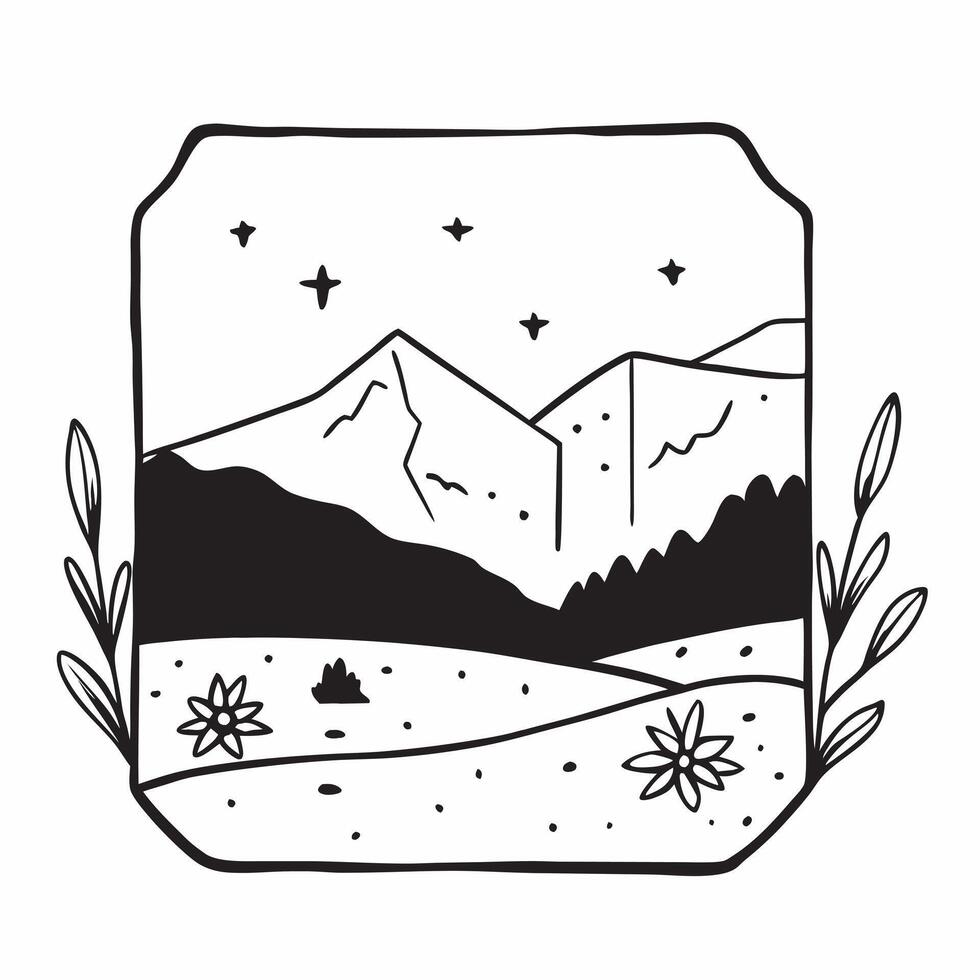 Framed mountain meadow vista concept as High resolution image of a framed mountain meadow vista with wildflowers capturing the serene and picturesque beauty of a mountain meadow in Dynamic vector