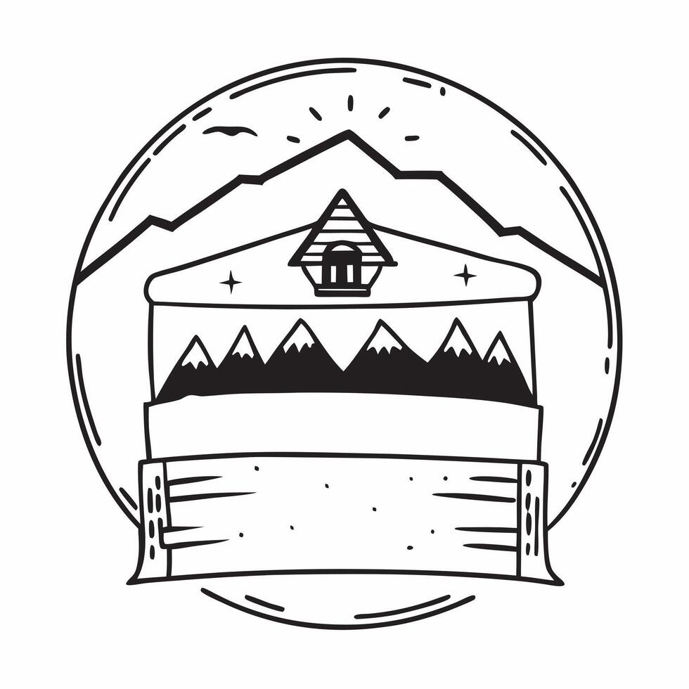 Framed mountain cabin vista concept as High resolution image of a framed mountain cabin vista with a cozy cabin showcasing the rustic and peaceful charm of a mountain retreat in P Dynamic vector