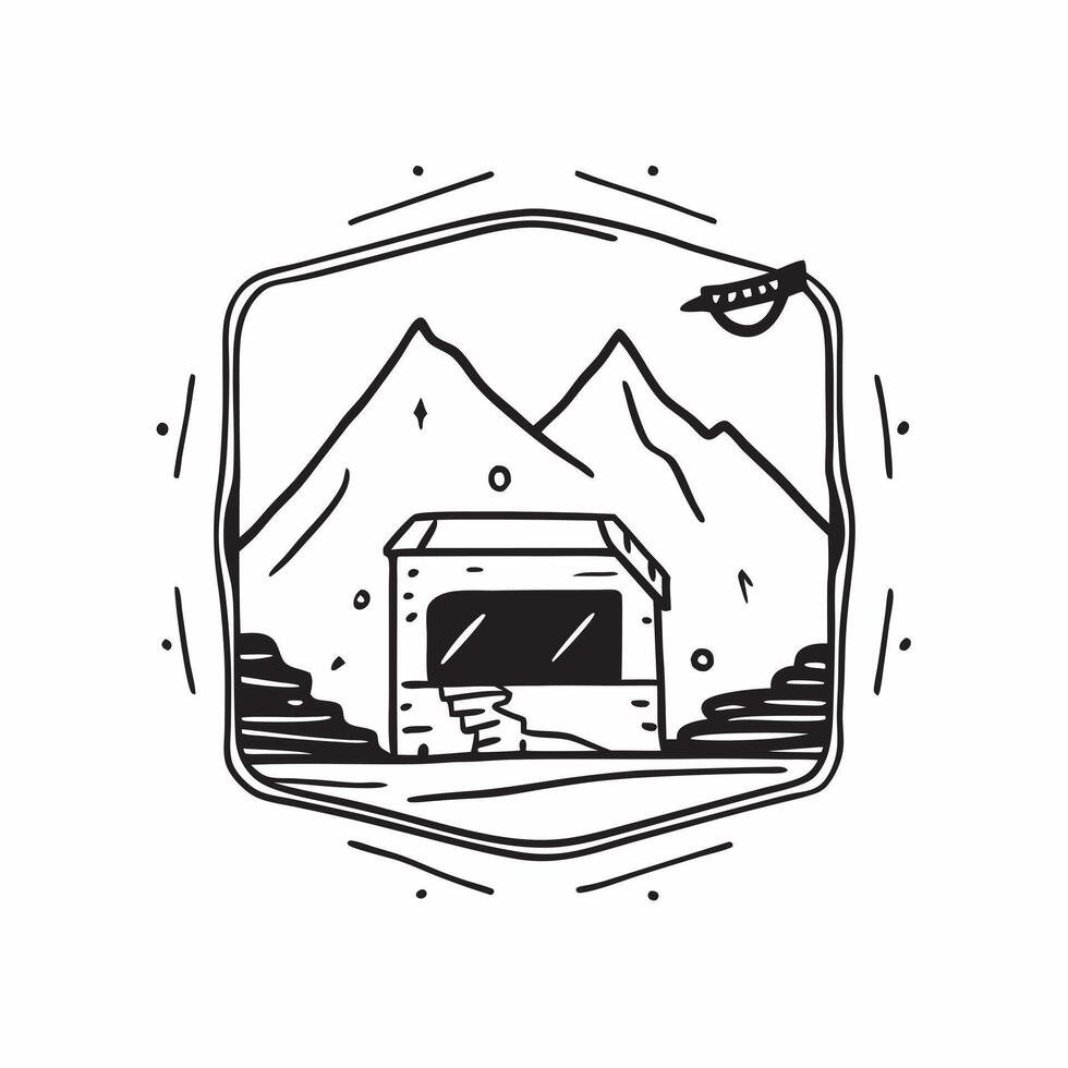 Framed mountain cabin vista concept as High resolution image of a framed mountain cabin vista with a cozy cabin showcasing the rustic and peaceful charm of a mountain retreat in P Dynamic Set 2 vector