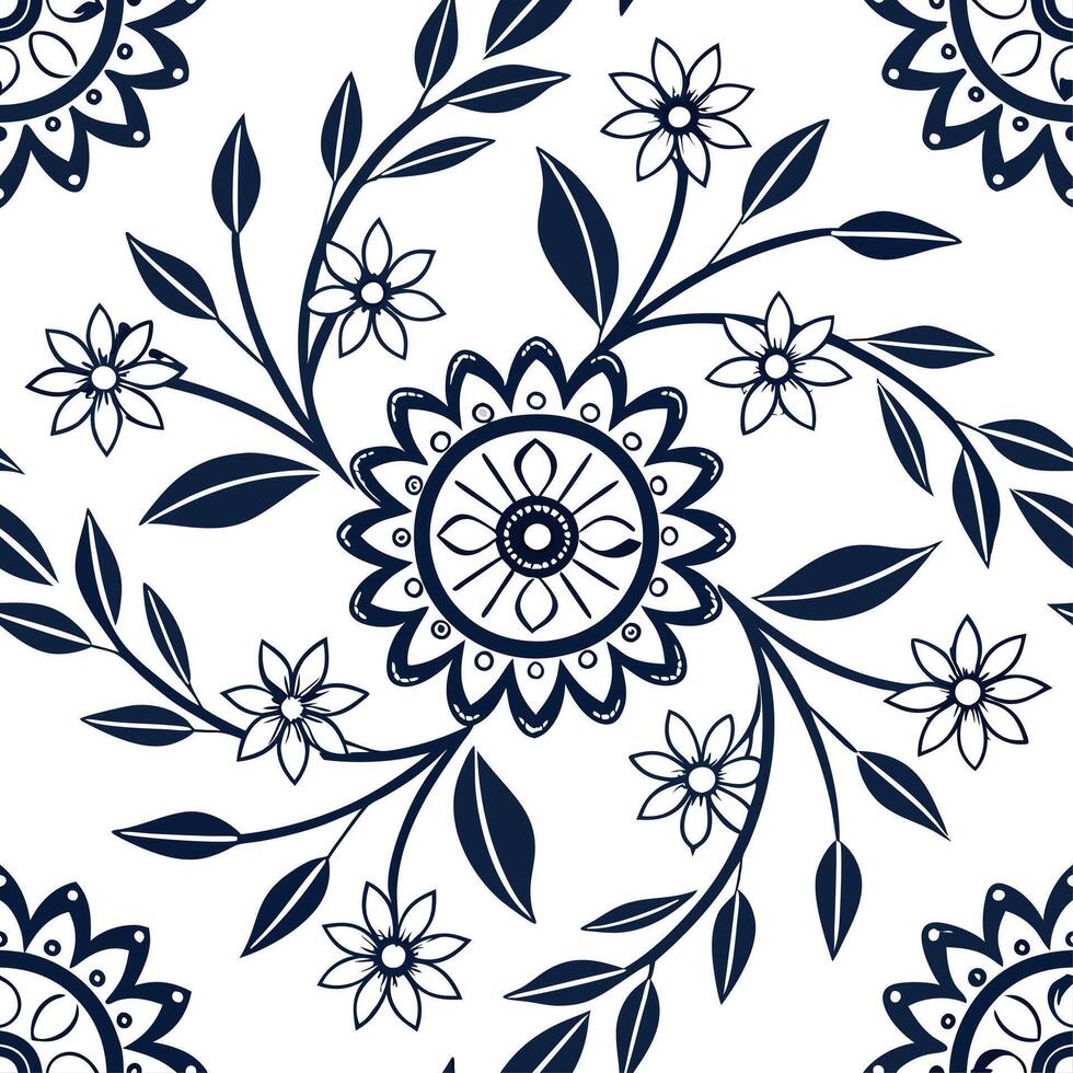 Floral vintage medallion seamless tile pattern botanical elements on white background perfect for garden themes concept as Designing seamless tile with floral vintage medallion pat Dynamic vector