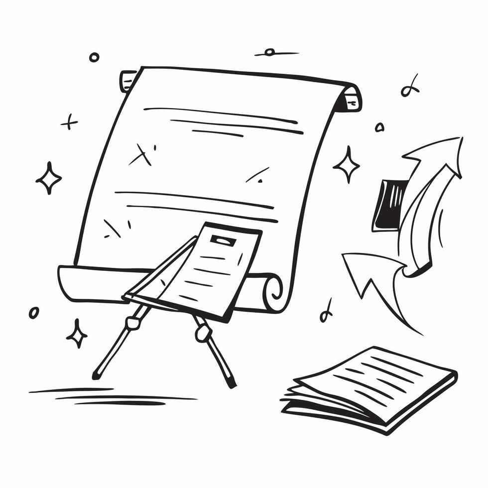 Flip chart and pointer symbol with copy space for training tools concept as A training tools oriented flip chart and pointer symbol with ample copy space ideal for visualizing inst Dynamic vector