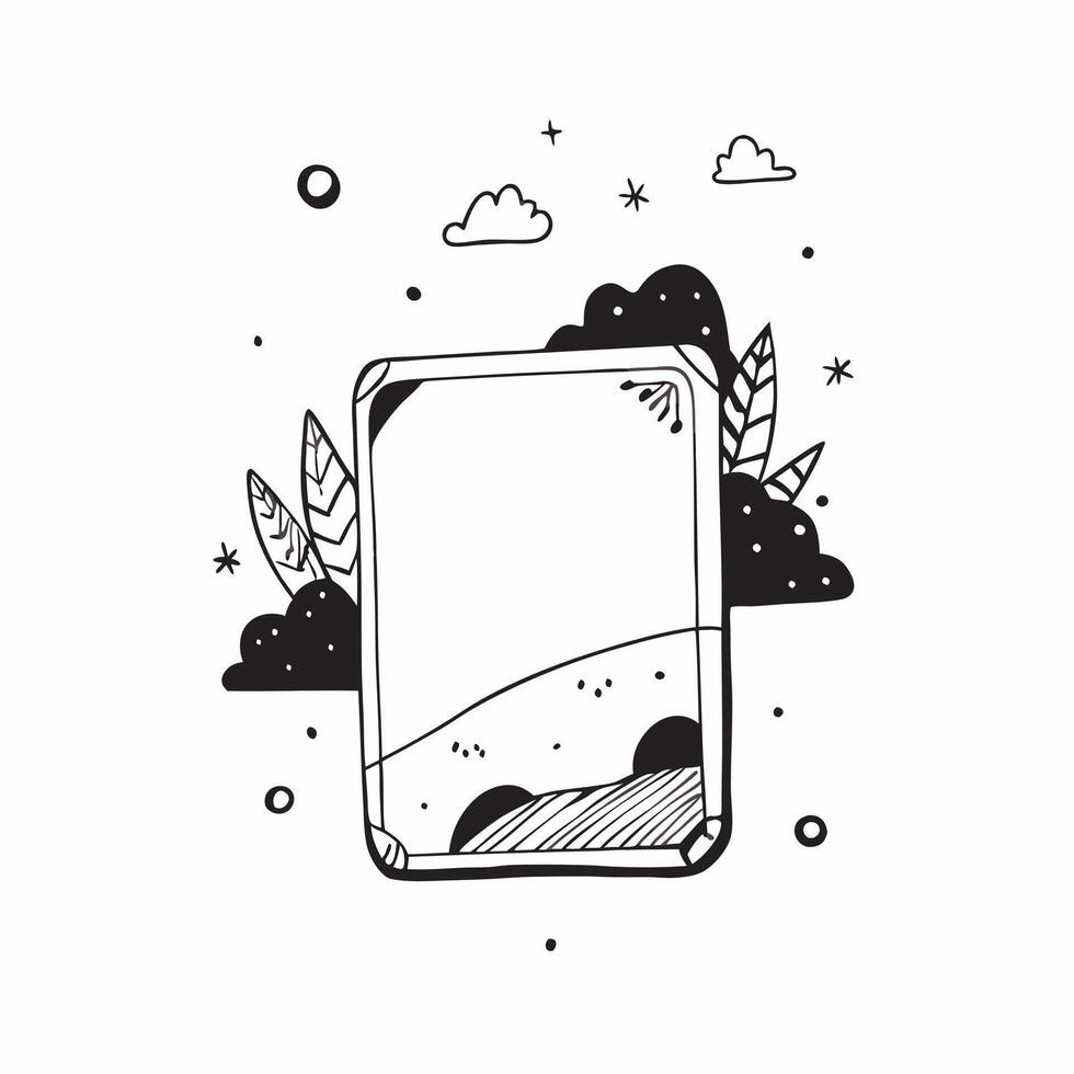 Floating border frame mockup concept as High resolution mockup of a floating border frame with a lush nature scene highlighting modern and innovative design themes in Photo Stock Dynamic vector