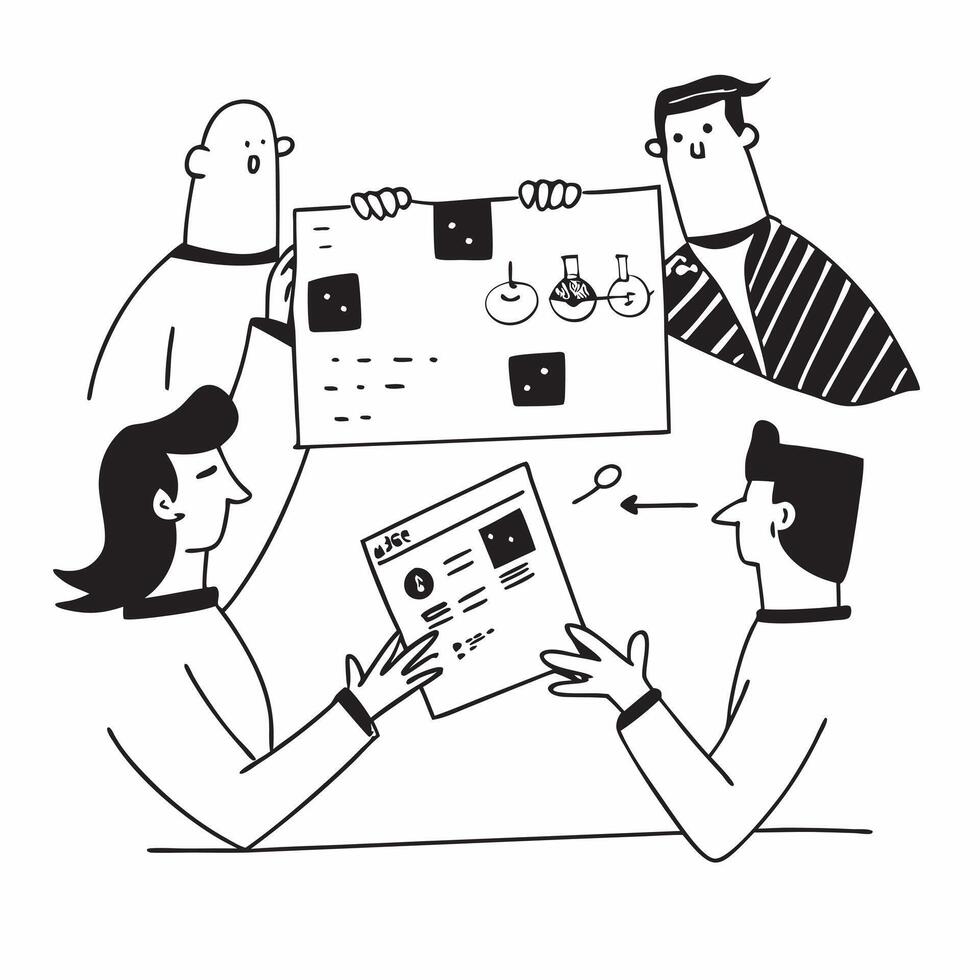 Flat design as Team members collaborating on a project plan concept as A illustration of team members collaborating on a project plan in a modern workspace using a 3 color t Dynamic vector