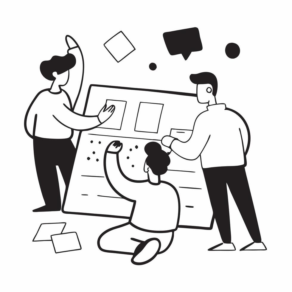 Flat design as Team members collaborating on a project plan concept as A illustration of team members collaborating on a project plan in a modern workspace using a 3 color t Dynamic Set 2 vector