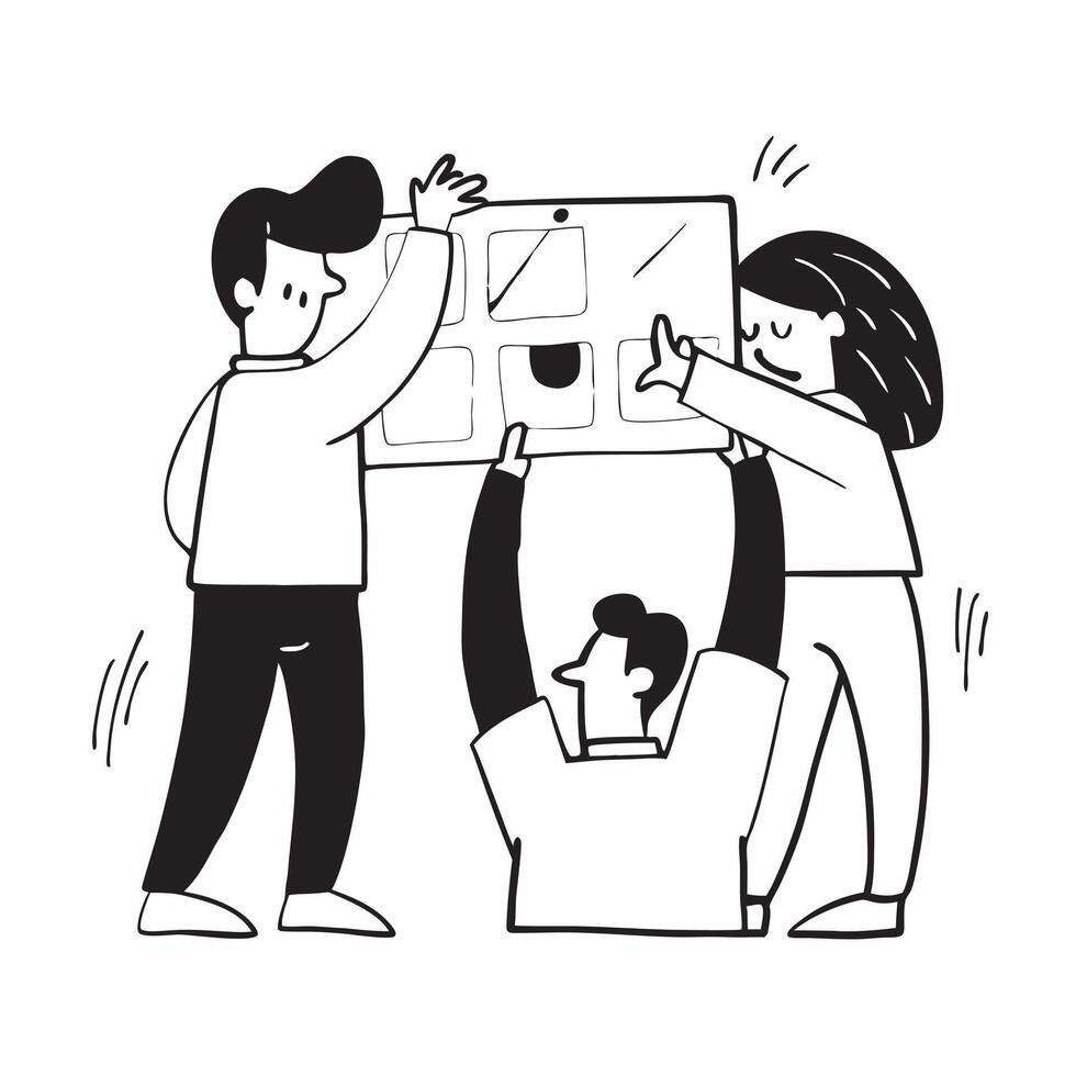 Flat design as Team members collaborating on a project plan concept as A illustration of team members collaborating on a project plan in a modern workspace using a 3 color t Dynamic Set 3 vector