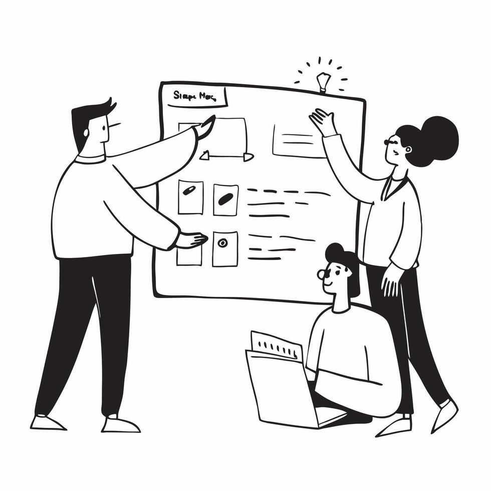 Flat design as Project manager presenting progress in a team meeting concept as A illustration of a project manager presenting progress in a team meeting featuring a 3 color Dynamic Set 2 vector