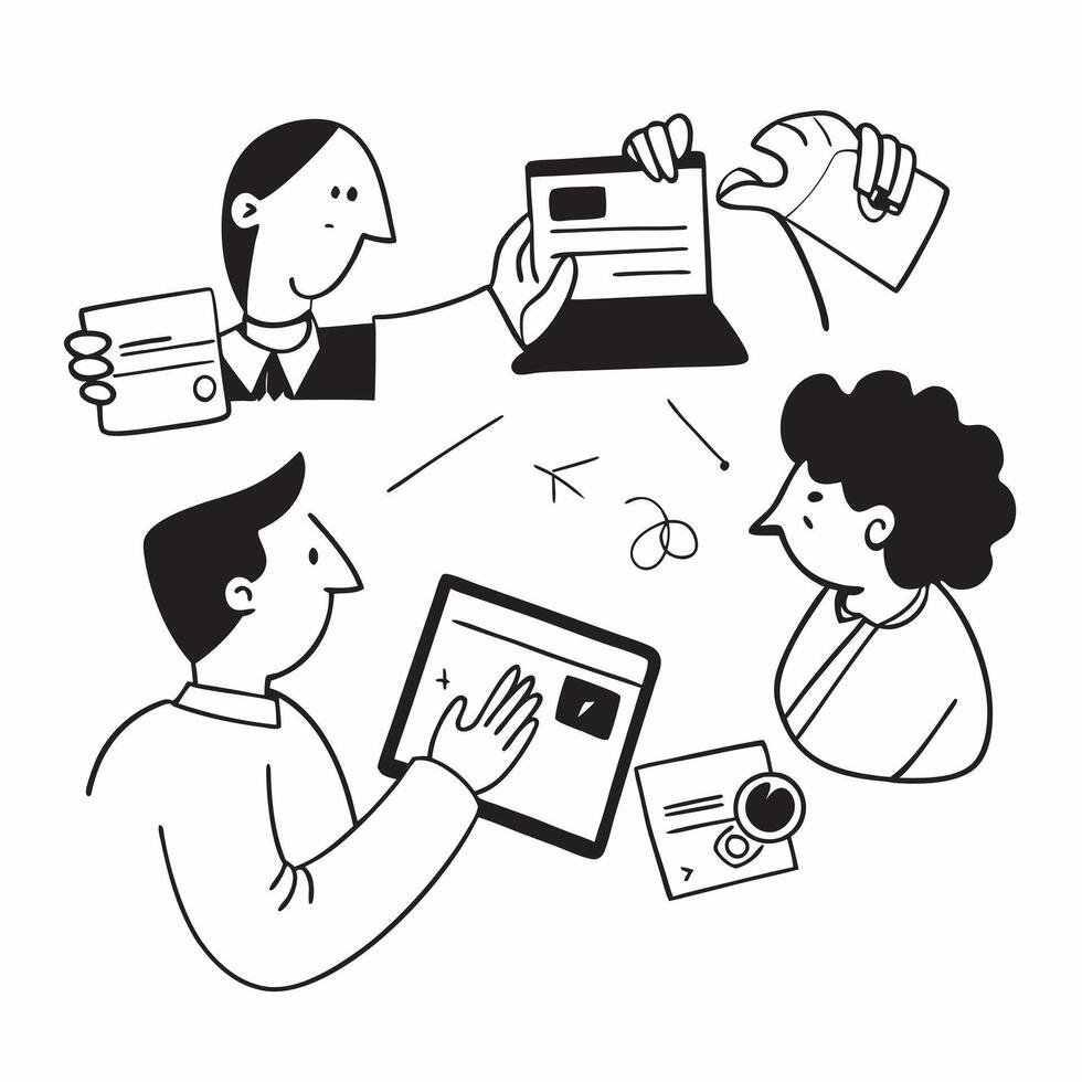 Flat design as Marketing consultant collaborating with clients concept as A illustration of a marketing consultant collaborating with clients using laptops and digital tools Dynamic vector