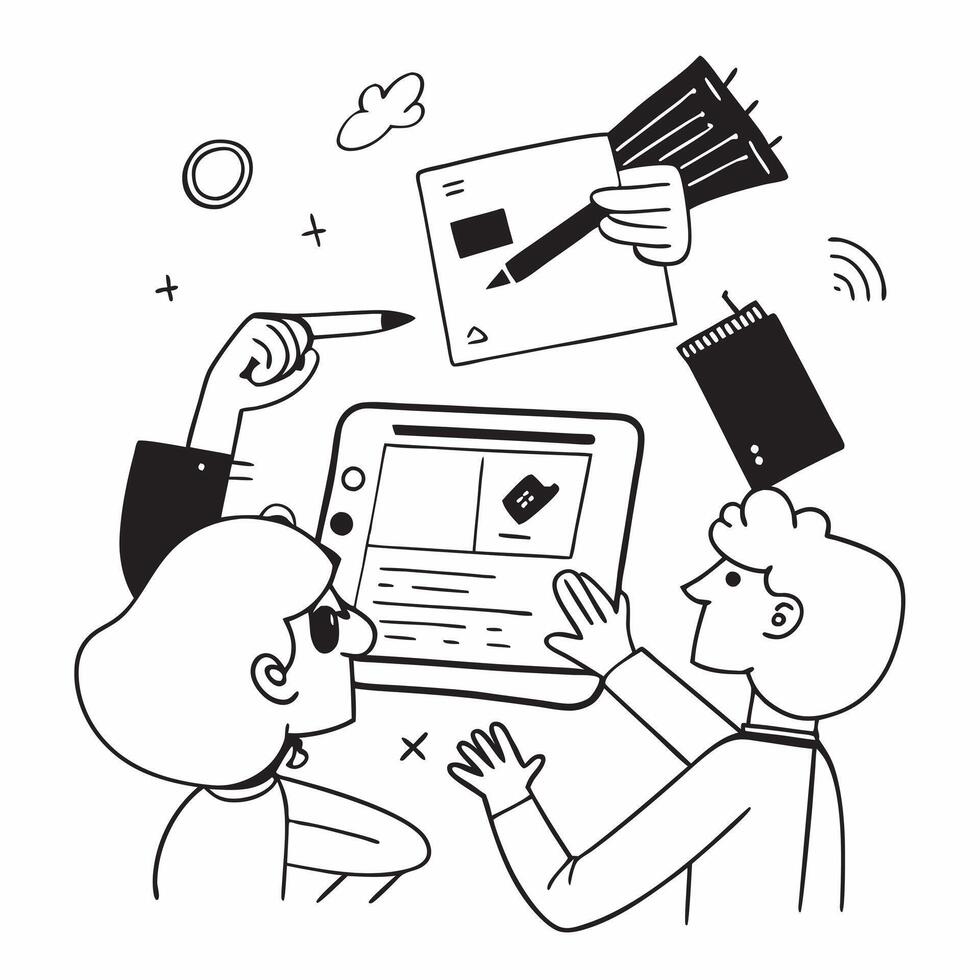 Flat design as Design team collaborating on a new product concept as A illustration of a design team collaborating on a new product using digital tools and creative software Dynamic vector